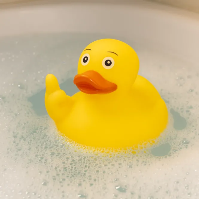 Badeend met Middelvinger