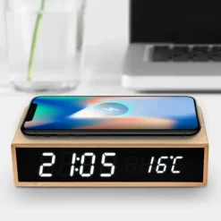 Bamboo Wireless Charger Clock - Alarmfunctie - Draadloze oplader