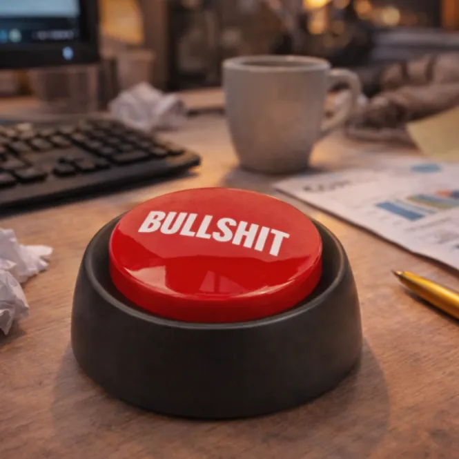 Bullshit Button - Grappige Geluidknop - 6 Geluiden - Compact 9 cm