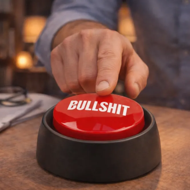 Bullshit Button - Grappige Geluidknop - 6 Geluiden - Compact 9 cm