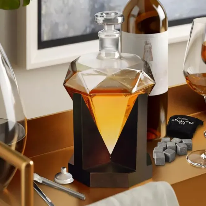Diamond Decanter Set - 850ml - Whiskey Karaf - 14x14x24 cm