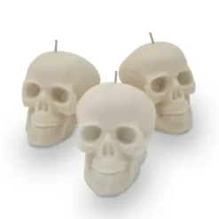 Doodshoofd Kaarsen Set 3 Stuks - Wit - 8x10,5cm