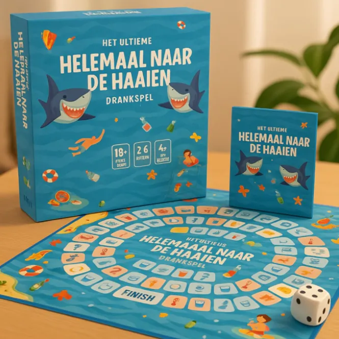 Drankspel Helemaal naar de Haaien - Hilarisch Bordspel voor Volwassenen