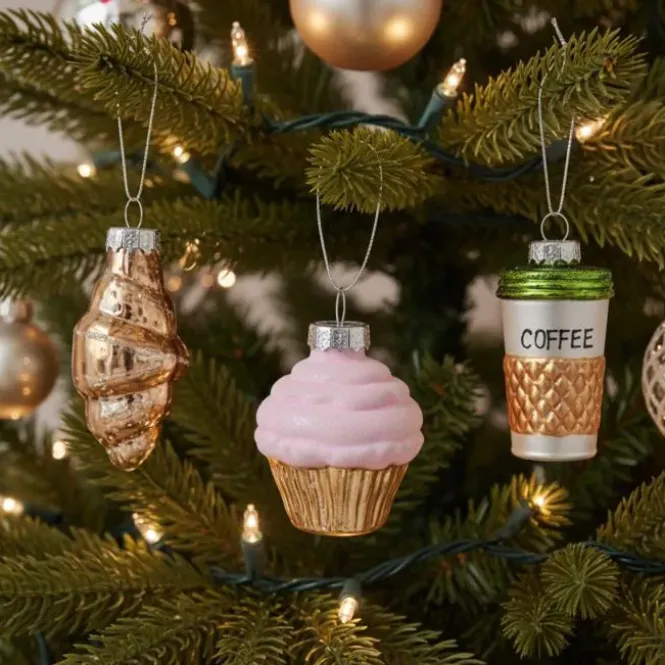 Glazen Figuur Kerstballen - Koffie, Croissant & Cupcake