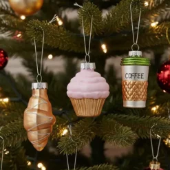 Glazen Figuur Kerstballen - Koffie, Croissant & Cupcake