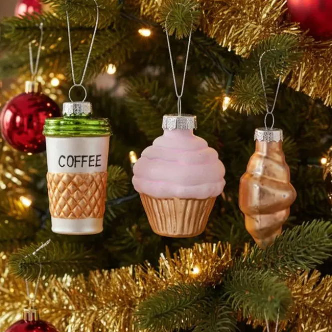 Glazen Figuur Kerstballen - Koffie, Croissant & Cupcake