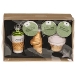 Glazen Figuur Kerstballen - Koffie, Croissant & Cupcake