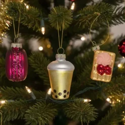 Glazen kerstballen set - Bubble Tea, Macaron, Wafel - 3 stuks
