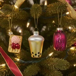 Glazen kerstballen set - Bubble Tea, Macaron, Wafel - 3 stuks