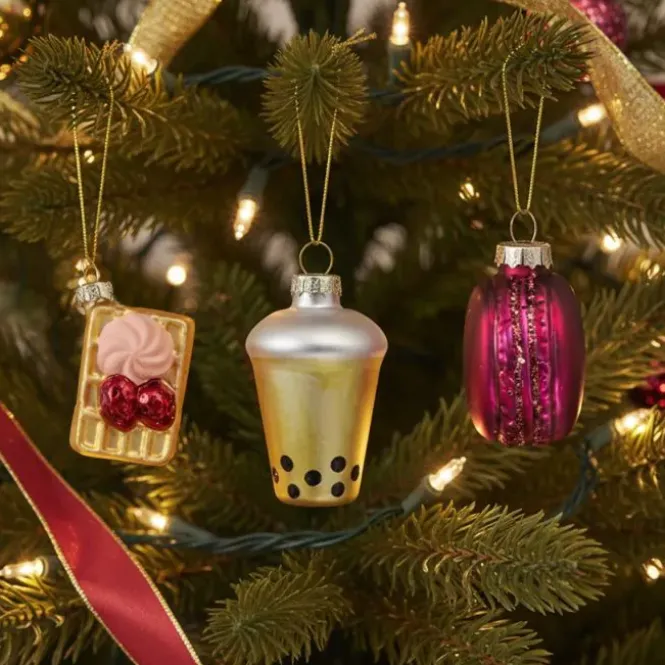 Glazen kerstballen set - Bubble Tea, Macaron, Wafel - 3 stuks