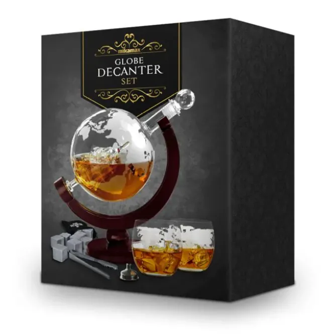 Globe Decanter Set - Incl. 2 Whiskey Glazen en Whiskey Stones