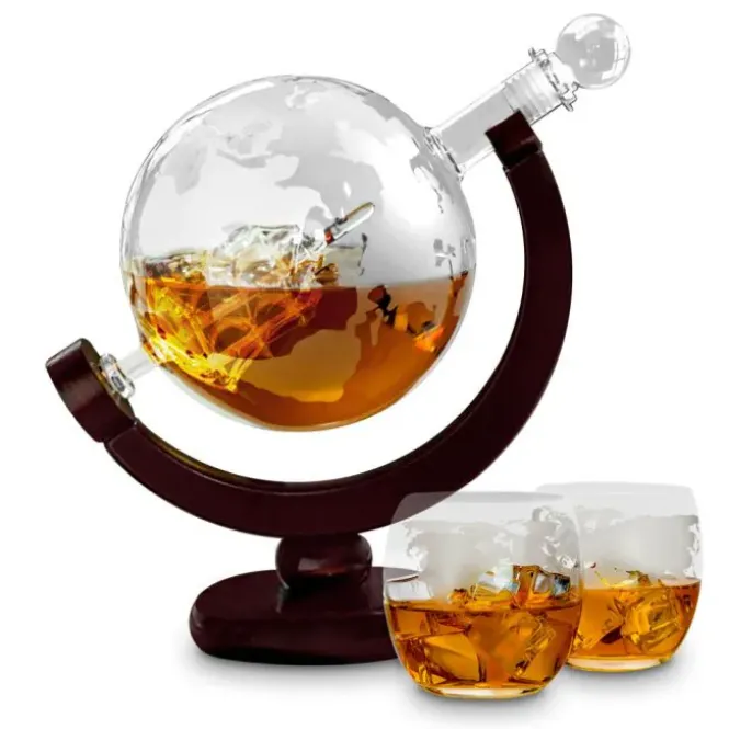 Globe Decanter Set - Incl. 2 Whiskey Glazen en Whiskey Stones