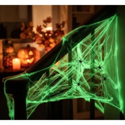 Glow Spiderweb - Glow in the Dark Spinnenweb - Inclusief 4 Spinnen
