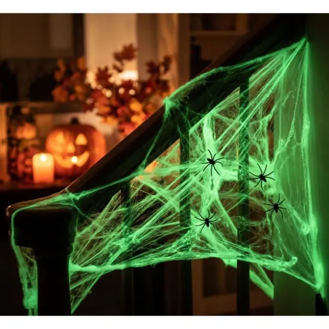 Glow Spiderweb - Glow in the Dark Spinnenweb - Inclusief 4 Spinnen