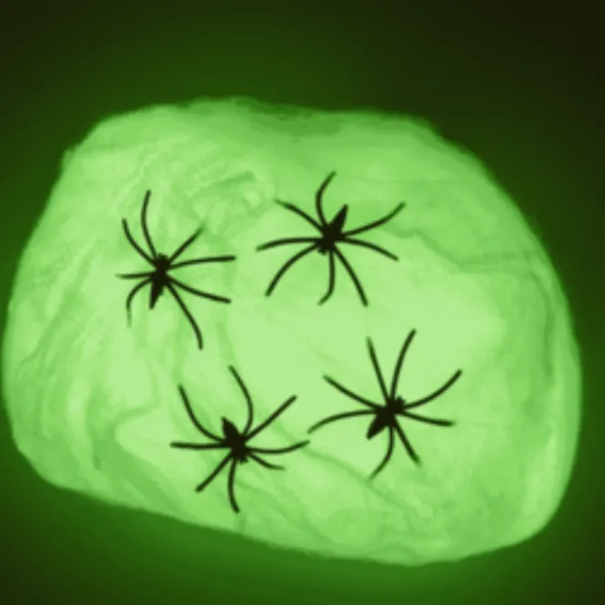 Glow Spiderweb - Glow in the Dark Spinnenweb - Inclusief 4 Spinnen