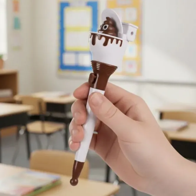 Grappige pen met toilet en drol - 18,5 cm