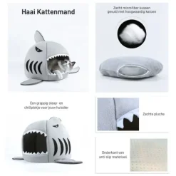 Haai Kattenmand - 2 in 1 - Mand of Bed - 42 x 42 x 36 cm