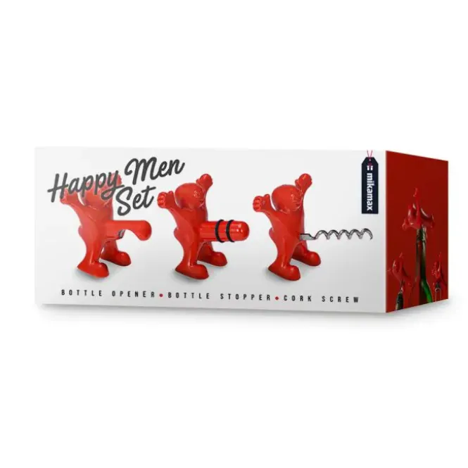 Happy Man Set - Set van 3 - Fles Opener, Stopper en Kurkentrekker
