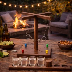 Houten Ring Toss Drinking Game - 32,5 cm - 4 Shotglaasjes