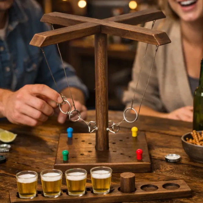 Houten Ring Toss Drinking Game - 32,5 cm - 4 Shotglaasjes