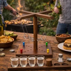 Houten Ring Toss Drinking Game - 32,5 cm - 4 Shotglaasjes