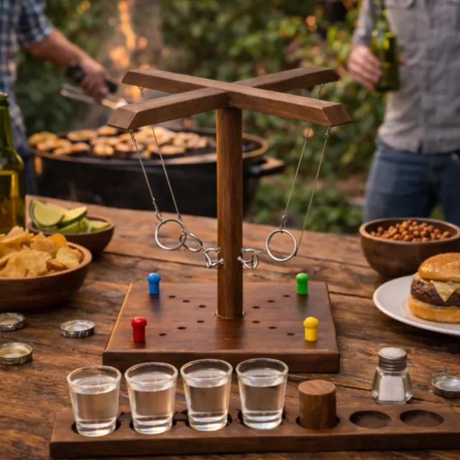 Houten Ring Toss Drinking Game - 32,5 cm - 4 Shotglaasjes