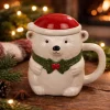 IJsbeer Mok - Kerstmuts Deksel - 380 ml - Keramiek