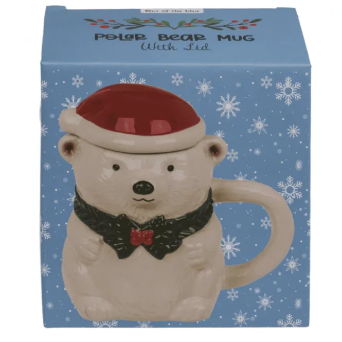 IJsbeer Mok - Kerstmuts Deksel - 380 ml - Keramiek