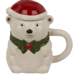 IJsbeer Mok - Kerstmuts Deksel - 380 ml - Keramiek