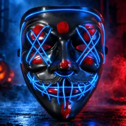 LED Horror Masker - Blauw - One Size - 3 Lichtstanden