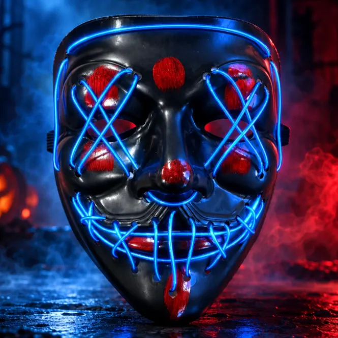 LED Horror Masker - Blauw - One Size - 3 Lichtstanden