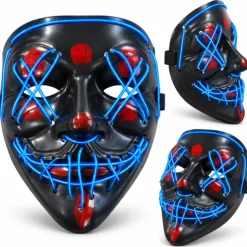 LED Horror Masker - Blauw - One Size - 3 Lichtstanden