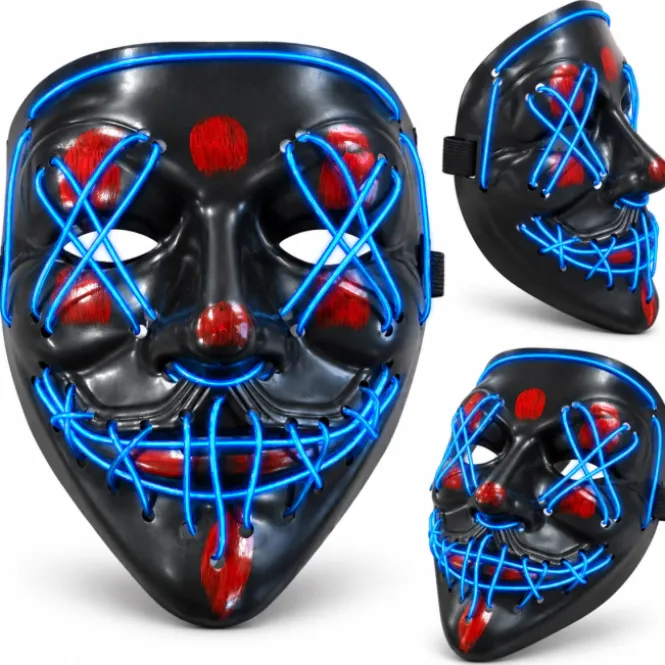 LED Horror Masker - Blauw - One Size - 3 Lichtstanden