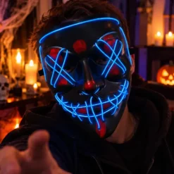 LED Horror Masker - Blauw - One Size - 3 Lichtstanden