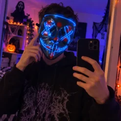LED Horror Masker - Blauw - One Size - 3 Lichtstanden