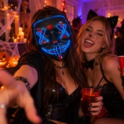LED Horror Masker - Blauw - One Size - 3 Lichtstanden