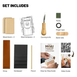Moai Wood Carving Kit - DIY Cadeau - Inclusief Gereedschap
