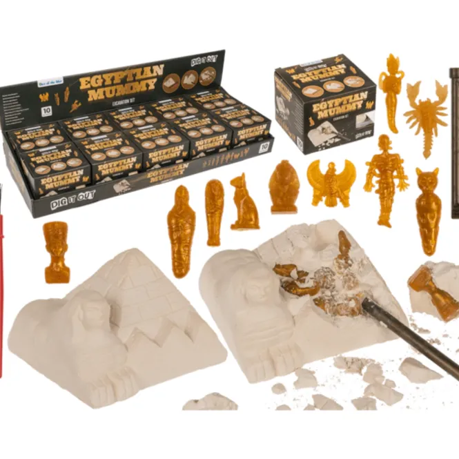 Opgravingsset mummie - 1 mummie - 8 x 9,5 cm - met hamer en borstel