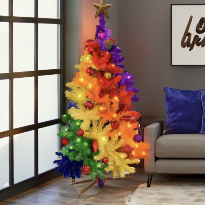 Regenboog Kerstboom 150cm - Inclusief Metalen Basis - Kleurrijke PVC Boom