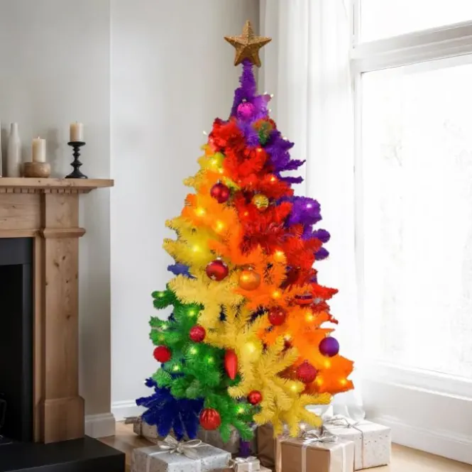 Regenboog Kerstboom 150cm - Inclusief Metalen Basis - Kleurrijke PVC Boom
