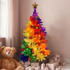 Regenboog Kerstboom 150cm - Inclusief Metalen Basis - Kleurrijke PVC Boom