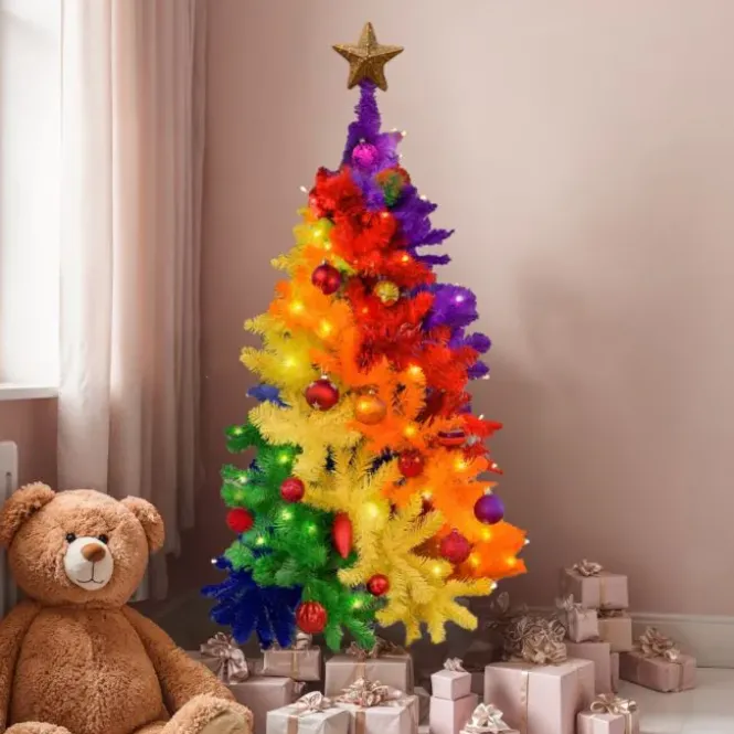 Regenboog Kerstboom 150cm - Inclusief Metalen Basis - Kleurrijke PVC Boom
