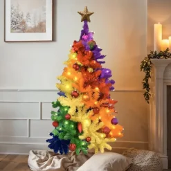 Regenboog Kerstboom 150cm - Inclusief Metalen Basis - Kleurrijke PVC Boom