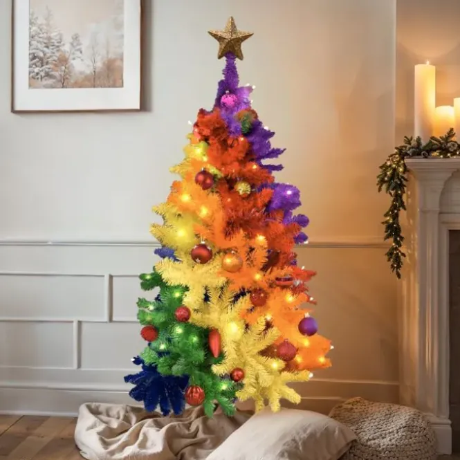 Regenboog Kerstboom 150cm - Inclusief Metalen Basis - Kleurrijke PVC Boom