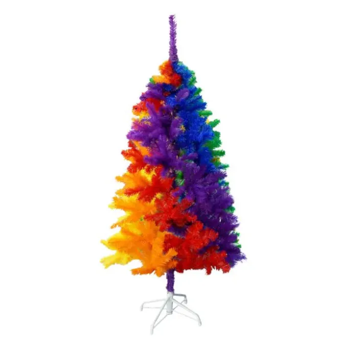 Regenboog Kerstboom 150cm - Inclusief Metalen Basis - Kleurrijke PVC Boom