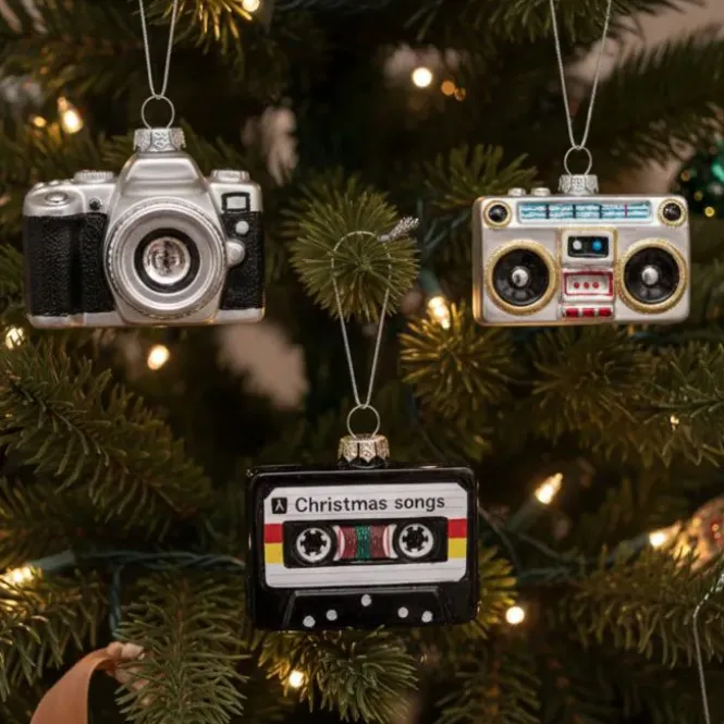 Retro glazen kerstballen - Cassette, Camera & Recorder