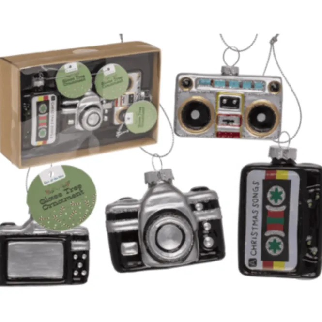 Retro glazen kerstballen - Cassette, Camera & Recorder