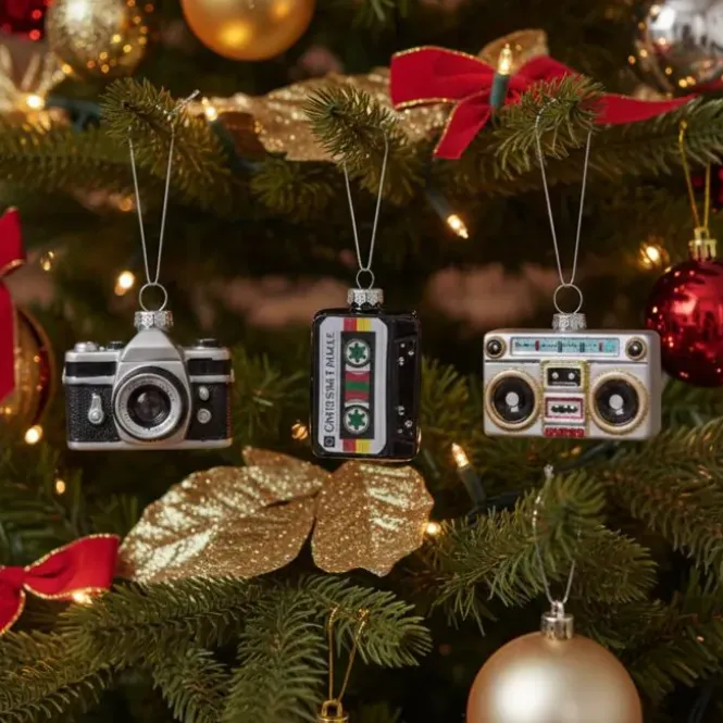 Retro glazen kerstballen - Cassette, Camera & Recorder