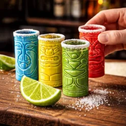 Tiki Shot Glasses - Keramiek - 75 ml - 4 kleuren set