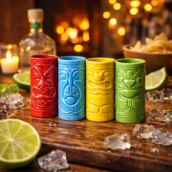 Tiki Shot Glasses - Keramiek - 75 ml - 4 kleuren set